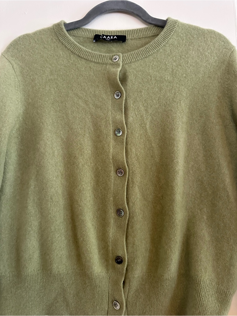 Sarah Olive Green Button-Front Cashmere Sweater - Picture 3 of 5